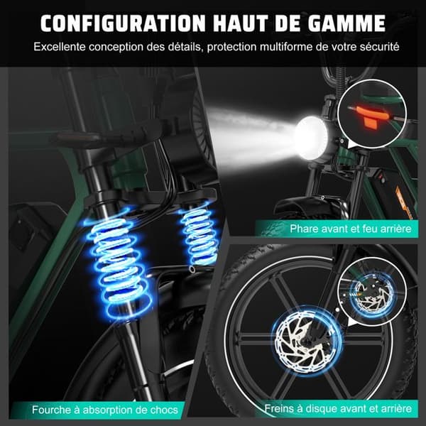 RCB Fatbike Elcykel – Batteri 48V 20.8Ah, 90KM Räckvidd, Däck 20x4.0, LCD-skärm, APP & NFC – Grön