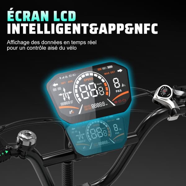 RCB Fatbike Elcykel – Batteri 48V 20.8Ah, 90KM Räckvidd, Däck 20x4.0, LCD-skärm, APP & NFC – Grön