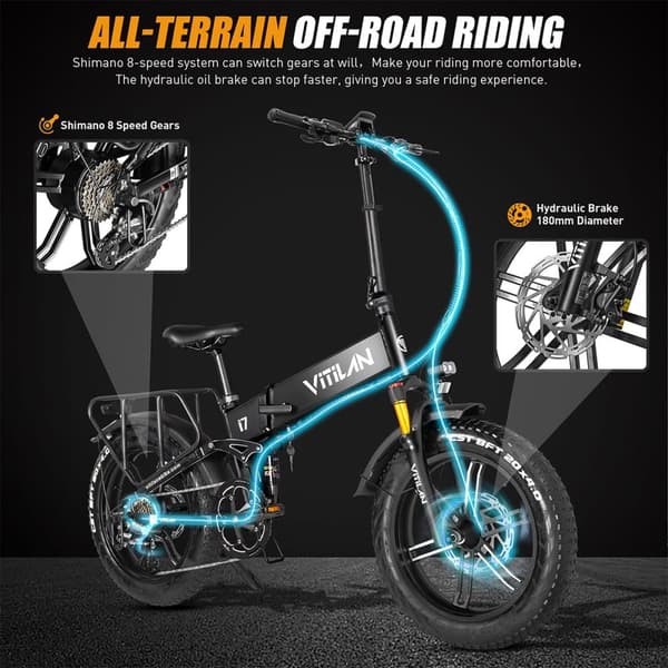 Elektrisk foldecykel VITILAN i7 Pro 3.0 - Motor 48V 750W - 20Ah Batteri - 8 gear