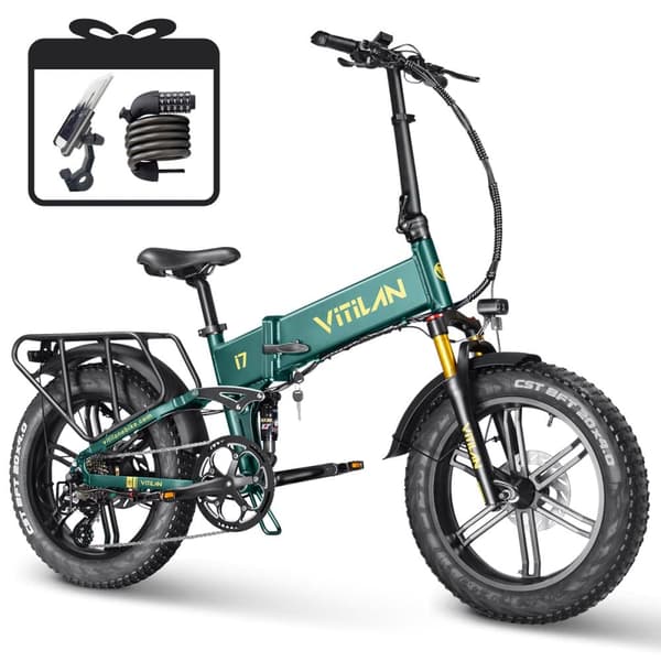 Elektrisk foldecykel VITILAN i7 Pro 3.0 - Motor 48V 750W - 20Ah Batteri - 8 gear Grøn