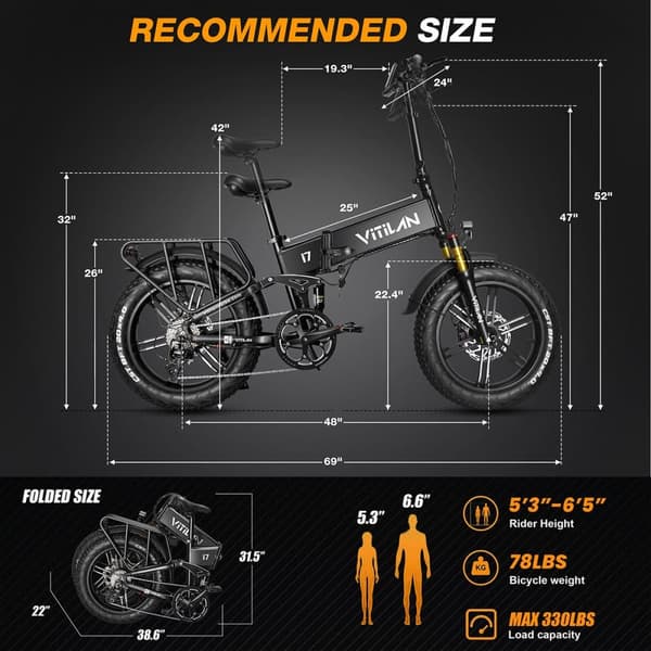 Elektrisk foldecykel VITILAN i7 Pro 3.0 - Motor 48V 750W - 20Ah Batteri - 8 gear