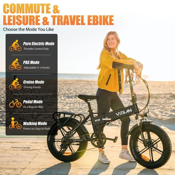 Hopfällbar elcykel Vitilan V3 2.0 - Motor 48V 750 W - Hydrauliska skivbromsar - All terräng
