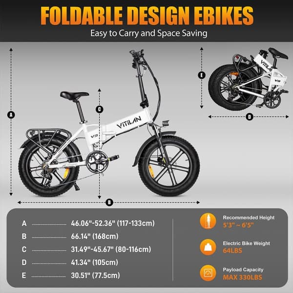 Sammenklappelig elcykel Vitilan V3 2.0 - Motor 48V 750 W - Hydrauliske skivebremser - Terrængående