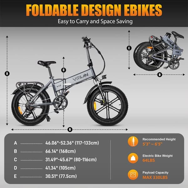 Sammenklappelig elcykel Vitilan V3 2.0 - Motor 48V 750 W - Hydrauliske skivebremser - Terrængående