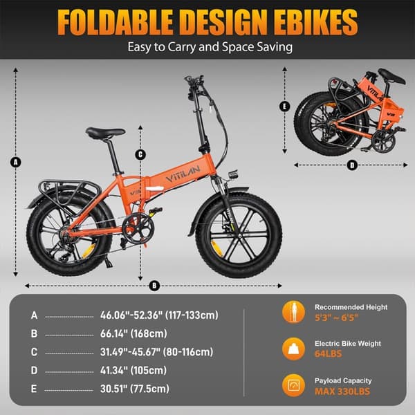 Sammenklappelig elcykel Vitilan V3 2.0 - Motor 48V 750 W - Hydrauliske skivebremser - Terrængående