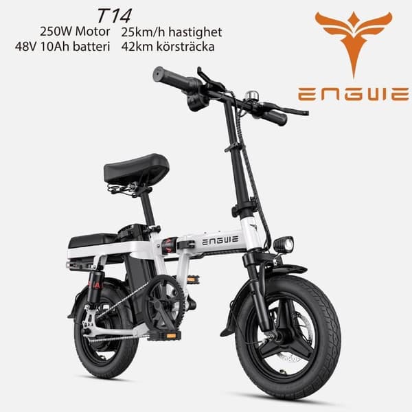 ENGWE T14 10AH batteri, 250W motor, 25km/h hastighet, 42km räckvidd, 14” däck, skivbroms, elcykel för vuxna