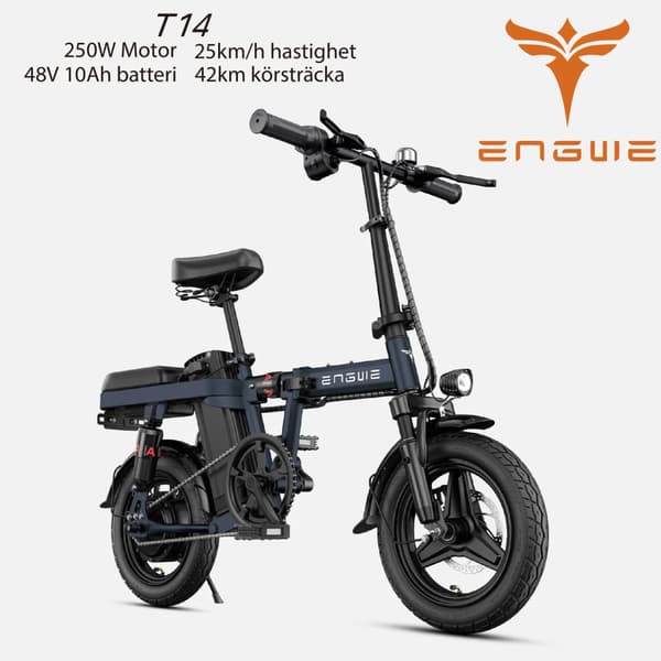 ENGWE T14 10AH batteri, 250W motor, 25km/h hastighet, 42km räckvidd, 14” däck, skivbroms, elcykel för vuxna