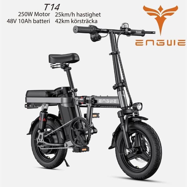ENGWE T14 10AH batteri, 250W motor, 25km/h hastighet, 42km räckvidd, 14” däck, skivbroms, elcykel för vuxna