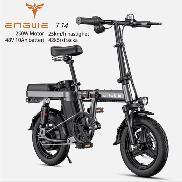 ENGWE T14 25km/h hastighet, 42km räckvidd, 10AH batteri, 250W motor, 14” däck, skivbroms, elcykel för vuxna