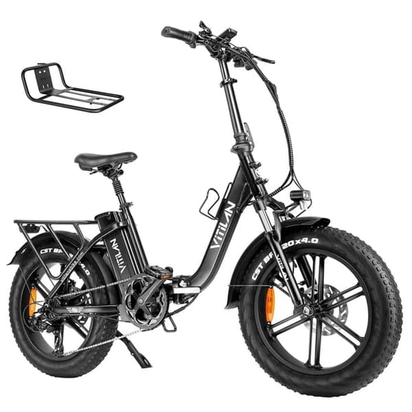 Hopfällbar Elcykel Vitilan U7 2.0 - 20" - Steg-through - Motor 48V 750W - 20Ah Batteri Svart