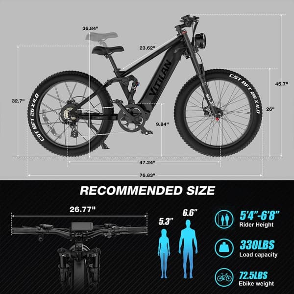 Elcykel VITILAN T7 PRO - 52V 20Ah 1040Wh Batteri - 8 Gear