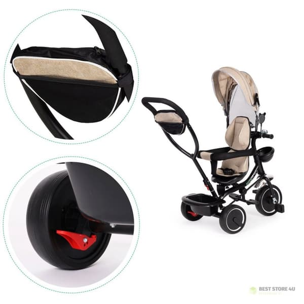 Kolmipyöräinen pyörivällä istuimella, kuomu, beige ECOTOYS