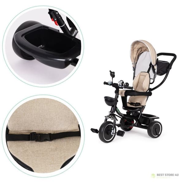Kolmipyöräinen pyörivällä istuimella, kuomu, beige ECOTOYS