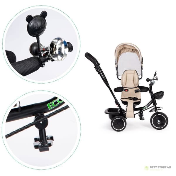 Kolmipyöräinen pyörivällä istuimella, kuomu, beige ECOTOYS