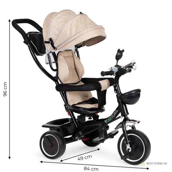 Kolmipyöräinen pyörivällä istuimella, kuomu, beige ECOTOYS