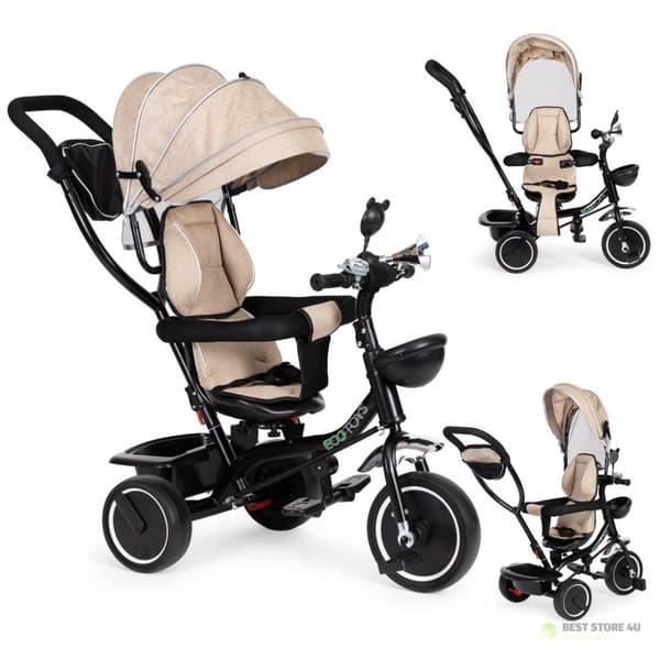 Kolmipyöräinen pyörivällä istuimella, kuomu, beige ECOTOYS