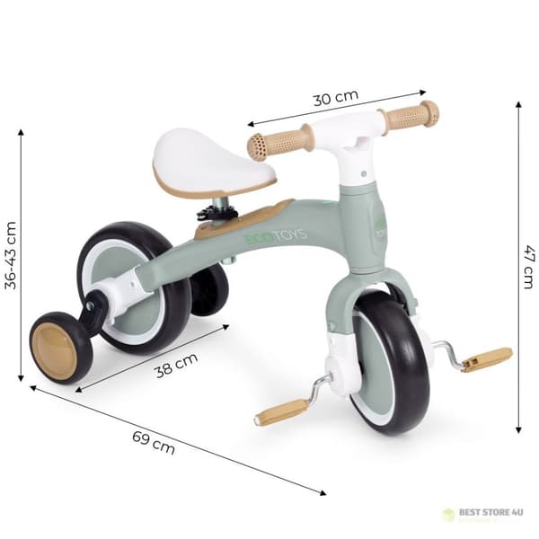 Balancecykel med pedaler - træningshjul på siden 3i1 grøn ECOTOYS