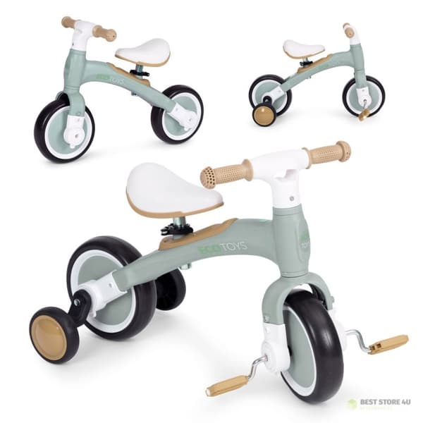 Balancecykel med pedaler - træningshjul på siden 3i1 grøn ECOTOYS