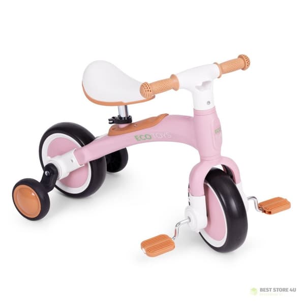 Balancecykel med pedaler - træningshjul på siden 3i1 pink ECOTOYS