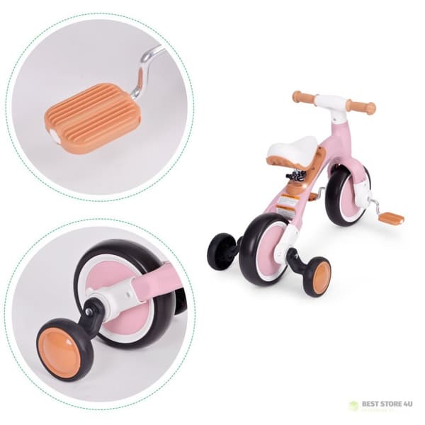 Balancecykel med pedaler - træningshjul på siden 3i1 pink ECOTOYS