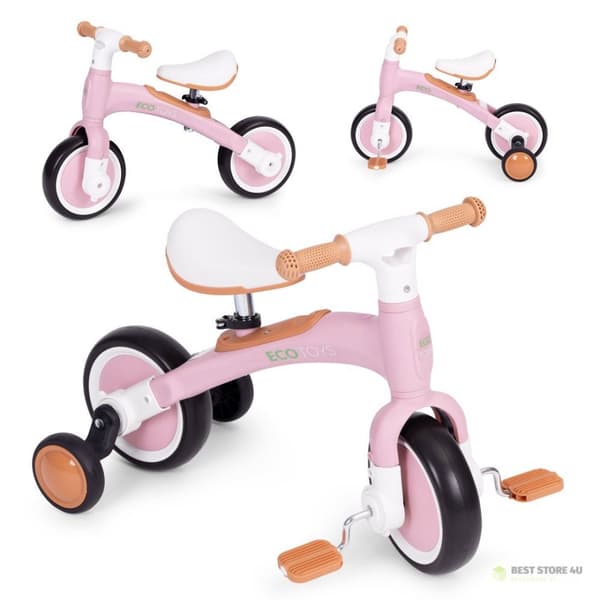 Balancecykel med pedaler - træningshjul på siden 3i1 pink ECOTOYS