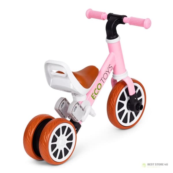 Kolmipyöräinen tasapainopyörä polkimilla 2in1 pinkki ECOTOYS