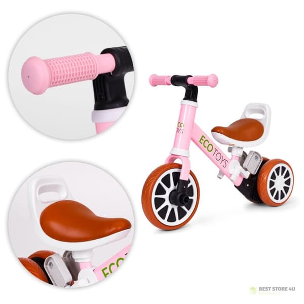 Kolmipyöräinen tasapainopyörä polkimilla 2in1 pinkki ECOTOYS