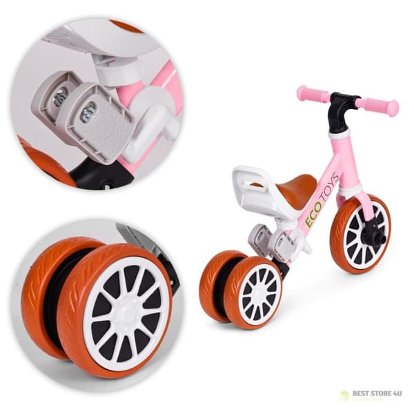 Kolmipyöräinen tasapainopyörä polkimilla 2in1 pinkki ECOTOYS