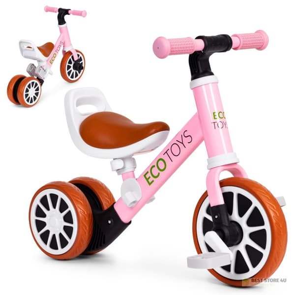 Kolmipyöräinen tasapainopyörä polkimilla 2in1 pinkki ECOTOYS