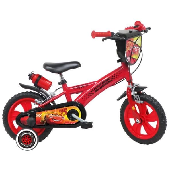 12'' CARS / DISNEY barncykel med 2 bromsar - frontplatta, flask- och flaskbur + 2 avtagbara stabilisatorer.