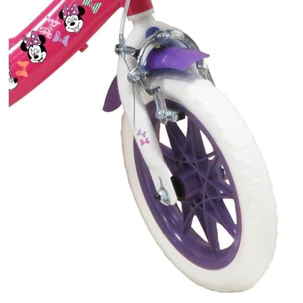 12'' MINNIE / DISNEY barncykel (barnhöjd &lt; 95 cm) utrustad med 1 broms, främre korg, dockhållare och stabilisatorer.