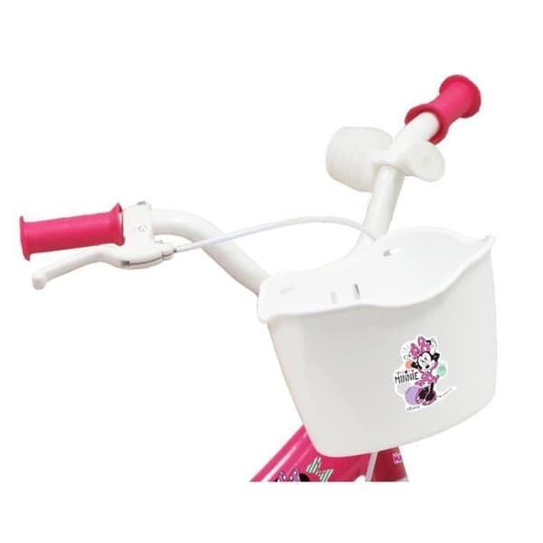 12'' MINNIE / DISNEY barncykel (barnhöjd &lt; 95 cm) utrustad med 1 broms, främre korg, dockhållare och stabilisatorer.