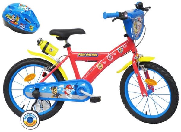 16" Paw Patrol barncykel utrustad med 2 bromsar, Flask/Flaskhållare Stänkskydd, Frontplatta, stabilisatorer + Hjälm!