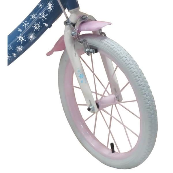 16'' flickcykel Reine des Neiges / Frozen utrustad med 2 bromsar + Dockhållare - Främre korg - Stabilisatorer.