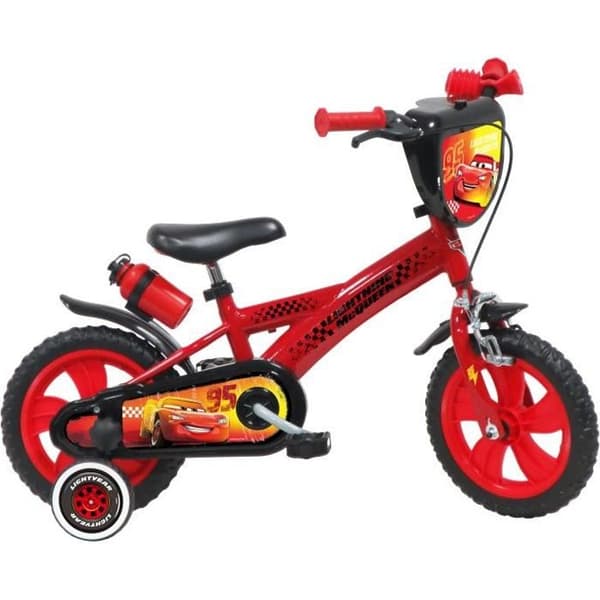 12'' CARS / DISNEY barncykel med 1 broms - frontplatta, flask- och flaskbur + 2 avtagbara stabilisatorer.