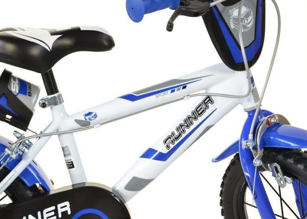 SCH RUNNER 14'', cykel för barn, anpassad för barn 4 till 6 år, 100 till 120 cm, med ringklocka och vattenflaska, blå