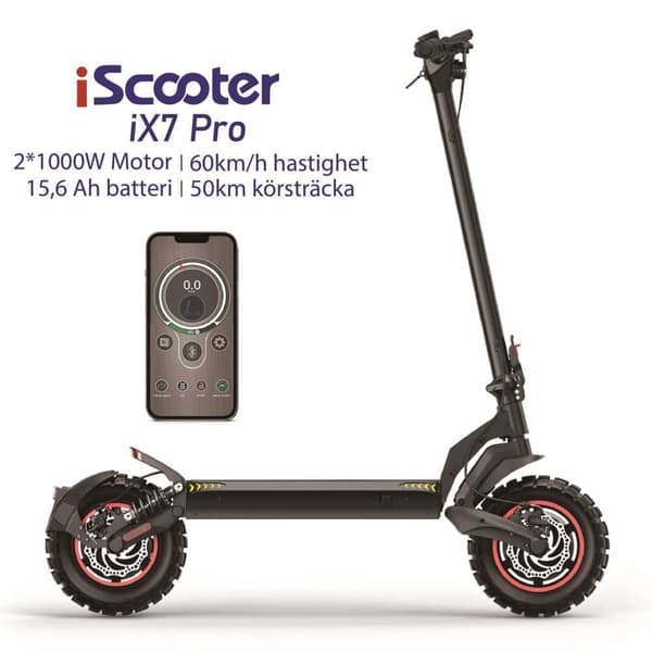 iScooter iX7 Pro 2*1000W Motor 48V 17.5Ah 10 tums däck 60km/h Hastighet 60KM Max räckvidd Off-road elektrisk skoter