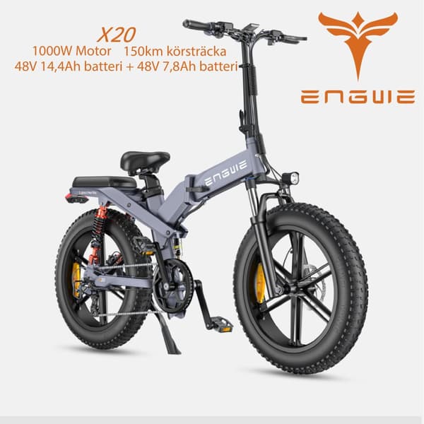 ENGWE X20 14,4AH+7,8AH batteri, 1000W motor, 25 km/h hastighet, 150 km räckvidd, 20 tums däck, hydraulisk skivbroms, elcykel för vuxna
