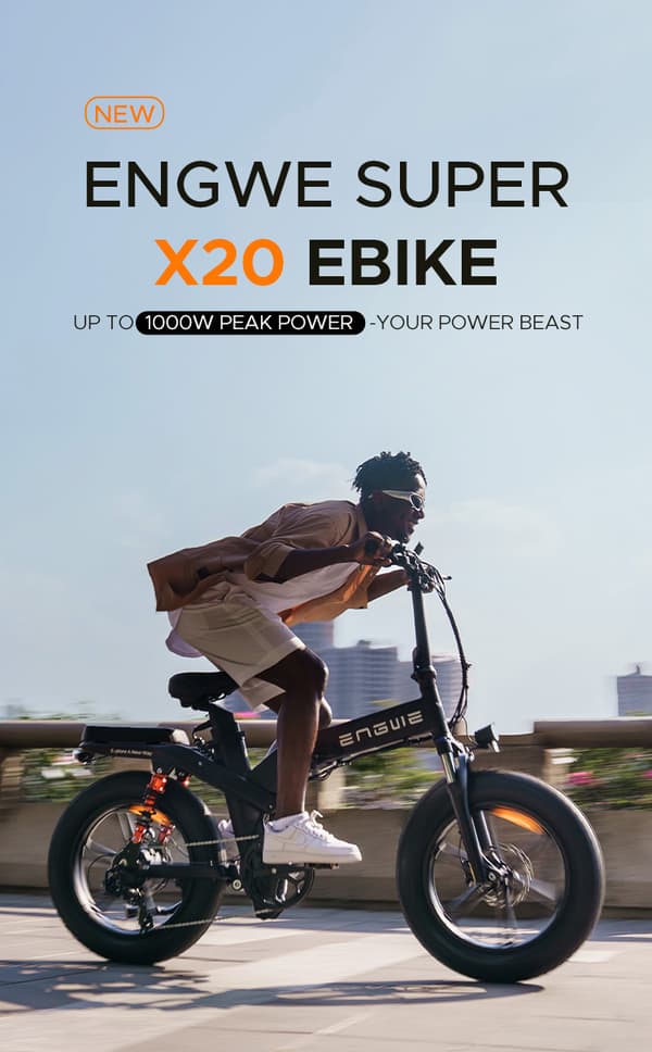 ENGWE X20 14,4AH+7,8AH batteri, 1000W motor, 25 km/h hastighet, 150 km räckvidd, 20 tums däck, hydraulisk skivbroms, elcykel för vuxna