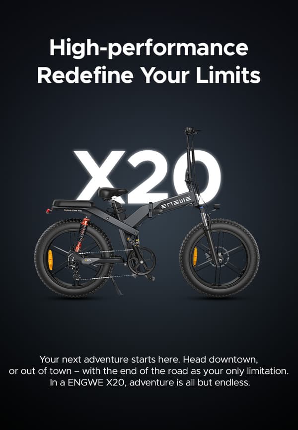 ENGWE X20 14,4AH+7,8AH batteri, 1000W motor, 25 km/h hastighet, 150 km räckvidd, 20 tums däck, hydraulisk skivbroms, elcykel för vuxna