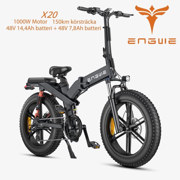 ENGWE X20 14,4AH+7,8AH batteri, 1000W motor, 25 km/h hastighet, 150 km räckvidd, 20 tums däck, hydraulisk skivbroms, elcykel för vuxna