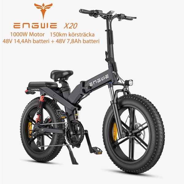 ENGWE X20 25 km/h hastighet, 150 km räckvidd, 14,4AH+7,8AH batteri, 1000W motor, 20 tums däck, hydraulisk skivbroms, elcykel för vuxna