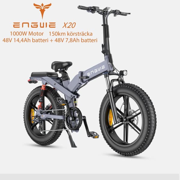 ENGWE X20 25 km/h hastighet, 150 km räckvidd, 14,4AH+7,8AH batteri, 1000W motor, 20 tums däck, hydraulisk skivbroms, elcykel för vuxna