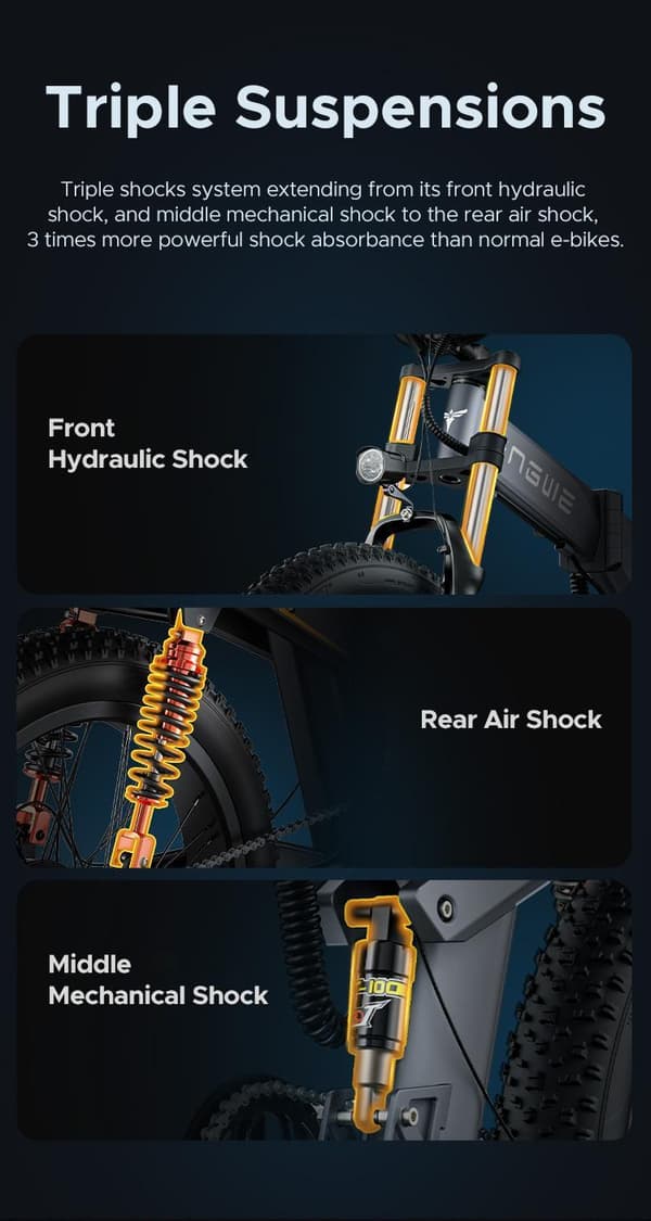 ENGWE X24 1000W motor, 19.2AH+10AH batteri, 25km/h hastighet, 150km räckvidd, 24-tums däck, hydraulisk skivbroms Elcykel för vuxna