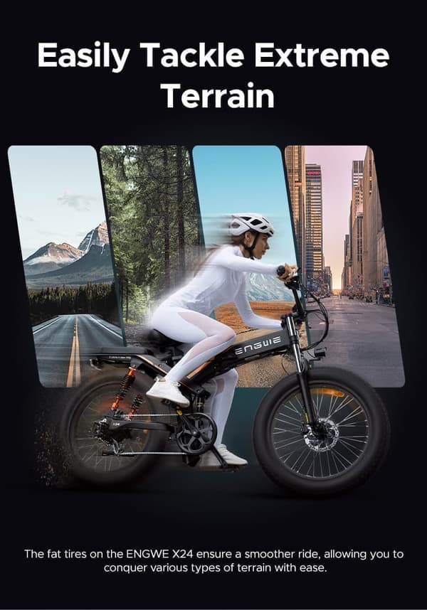 ENGWE X24 1000W motor, 19.2AH+10AH batteri, 25km/h hastighet, 150km räckvidd, 24-tums däck, hydraulisk skivbroms Elcykel för vuxna