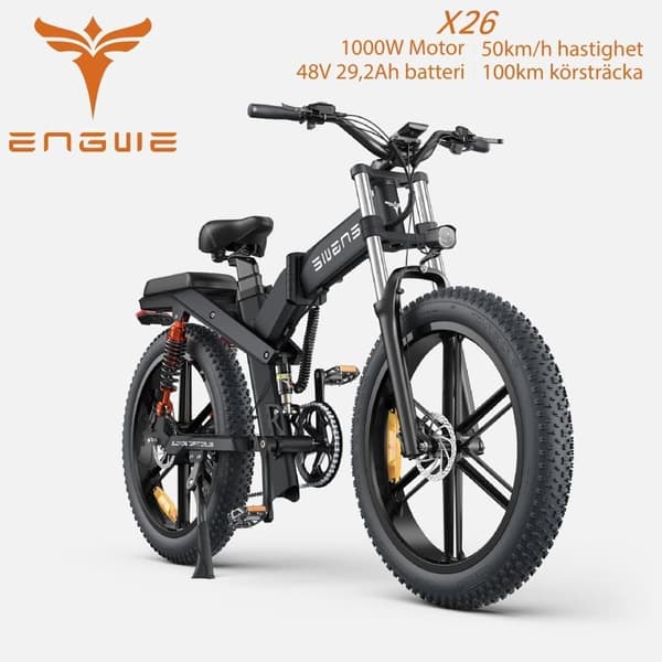 ENGWE X26 1000W motor, 19.2AH + 10AH batteri, 25km/h hastighet, 150km räckvidd, 26-tums däck, hydraulisk skivbroms hopfällbar elcykel för vuxna