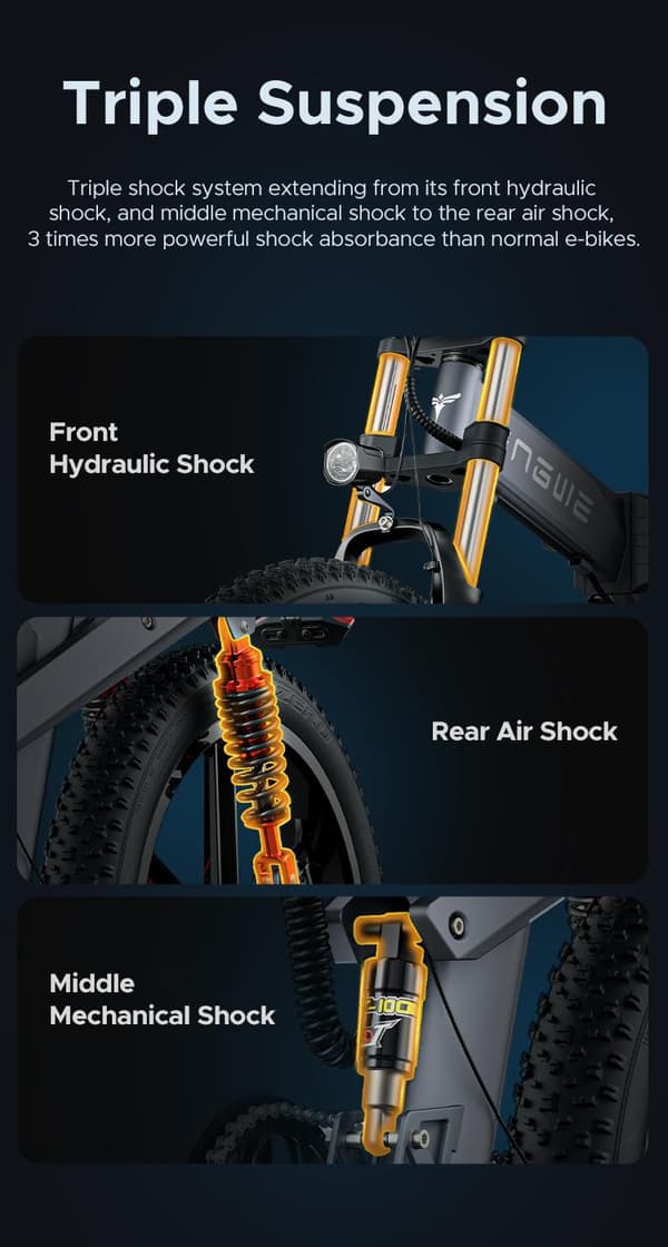 ENGWE X26 19.2AH + 10AH batteri, 25km/h hastighet, 1000W motor, 150km räckvidd, 26-tums däck, hydraulisk skivbroms hopfällbar elcykel för vuxna