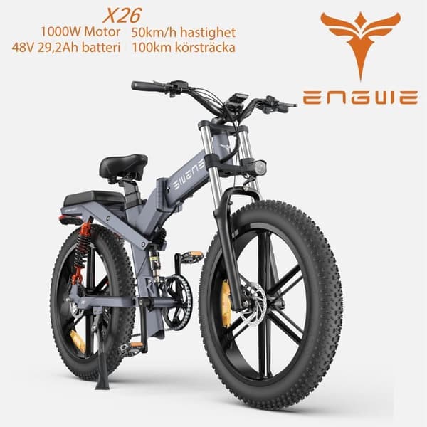 ENGWE X26 19.2AH + 10AH batteri, 25km/h hastighet, 1000W motor, 150km räckvidd, 26-tums däck, hydraulisk skivbroms hopfällbar elcykel för vuxna