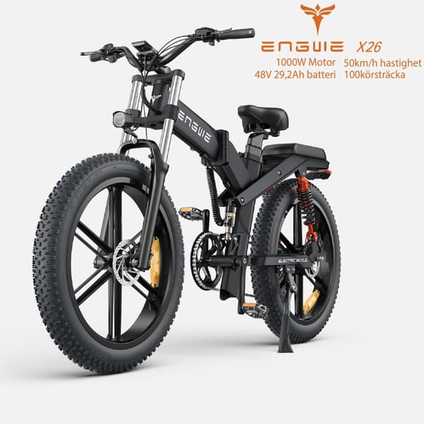 ENGWE X26 150km räckvidd, 19.2AH + 10AH batteri, 25km/h hastighet, 1000W motor, 26-tums däck, hydraulisk skivbroms hopfällbar elcykel för vuxna