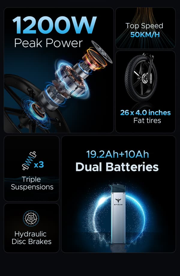 ENGWE X26 150km räckvidd, 19.2AH + 10AH batteri, 25km/h hastighet, 1000W motor, 26-tums däck, hydraulisk skivbroms hopfällbar elcykel för vuxna